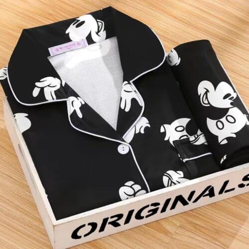 2021 Pajamas Set Female Spring Summer Pijamas for Women Casual Fold-Down Cardigan Long Sleeve Large Size Cartoon Nightshirt Girl