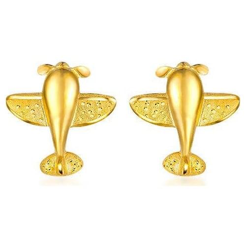999 24K Yellow Gold plane Stud Earrings 2.09g