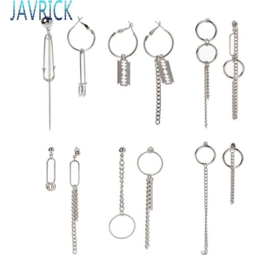 Asymmetric Tassel Chain Safety Pin Dangle Drop Earring Kpop Korean Jewelry JUL3
