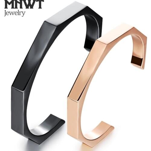 MNWT Lovers' Cuff Bangles Fashion Male Black Female Rose Gold Color Full Steel Vintage Women Men Jewelry Simple Design Wristband
