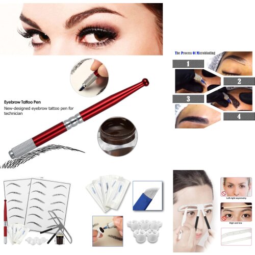 Eyebrow Permanent Needles Ruler Ring Cup Skin Pratice Microblading Pen Set