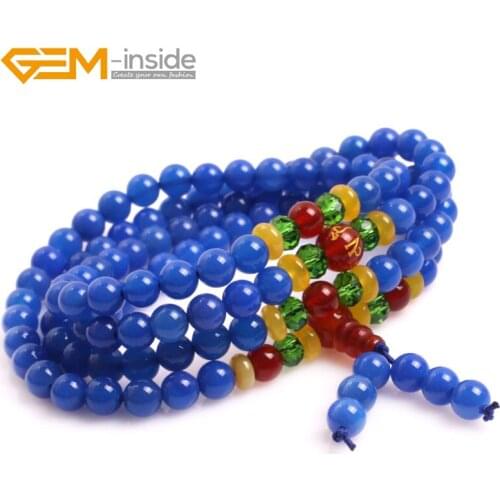 Gem-inside 6mm 8mm Natural Stone Buddhist Prayer Tibetan Mala Beads Mantra Beads Rosary Beads Bracelet For Men Jewelery