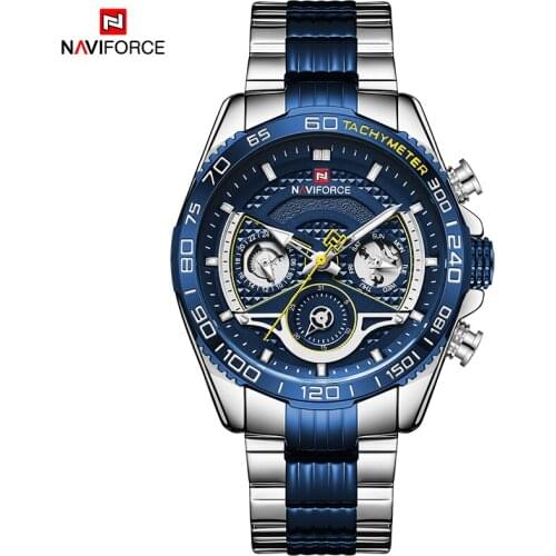 NAVIFORCE Luxury Brand Sliver Blue Men Watches Fashion Quartz Man Wristwatch Military Sport Waterproof Male Clock Relogio Mascul