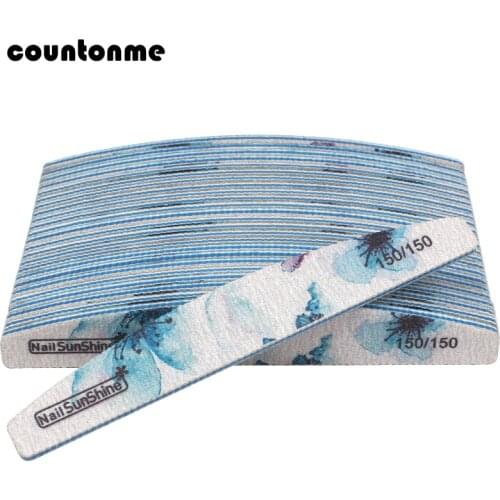 50Pcs Double Sided Nail Files Colorful Flower Sanding Buffer 150/150 Emery Board Pedicure Manicure Nail Care Tools Washable lime