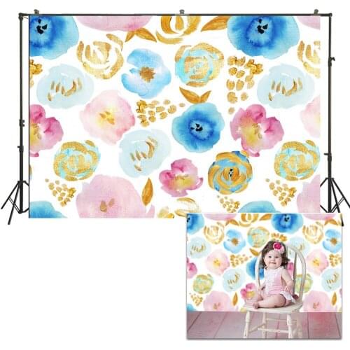 HUAYI Photo Background Newborns Baby Child Photography Backdrops Studio Watercolor Painted Gold Floral Photoshoot Backdrop US171