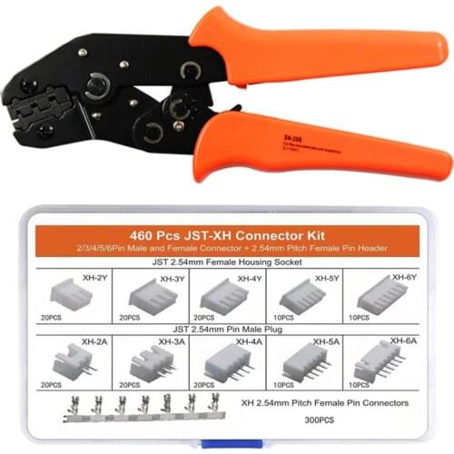 SN-28B crimping plier 460pcs 2.54mm JST-XH Connector Kit Female Pin Header and 2/3/4/5/6 Pin Housing terminals Adapter Plug set