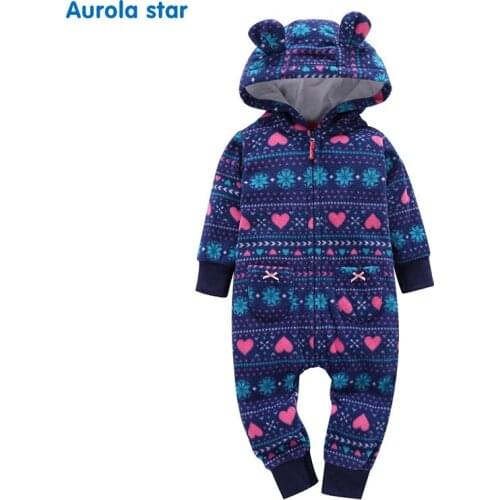 Baby Boys Girls Jumpsuit Rompers Clothing Floral Hooded Fleece Jumpsuit Cartoon Unisex Hooded Coats Baby Clothes Winter Rompers