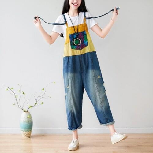 Baggy Bib Denim Overalls Women Do Old Style Wide Leg Jumpsuits Harajuku Hip Hop Patchwork Low Drop Crotch Denim Rompers Joggers