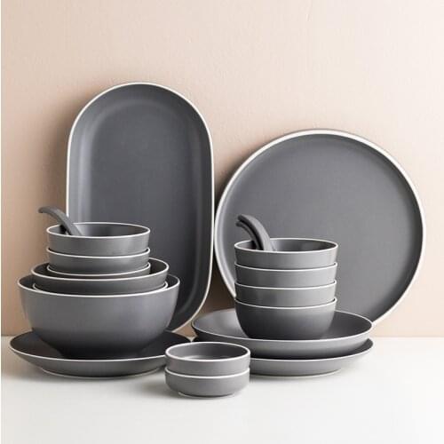 Nordic Creative Ceramic Tableware Matt Glazed Dishes Personality Gray Dishes Set Ins Wind Plate Bowl Home Cutlery Set