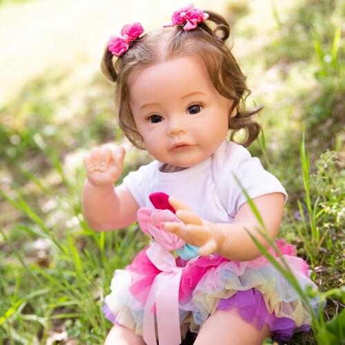 Hoomai 60CM Reborn Toddler Baby Doll Pink Princess with Curls Hair Fashion Hoody Dress Lifelike Soft Touch Cuddly Baby Gift