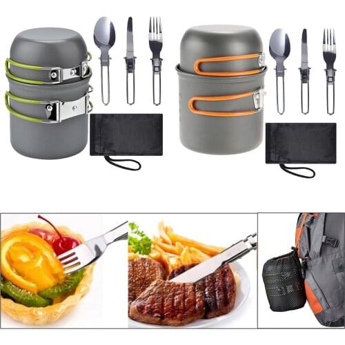 Lightweight Camping Cookware Picnic BBQ Mess Kit Tableware Pot Bowl Cutlery Hiking Camping Campfire Cooker Cookware Kit