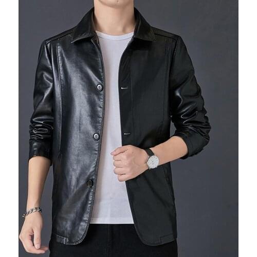 Men 2020 Autumn New Motorcycle Causal PU Leather Warm Jacket Coat Men Spring Fashion Masculinas Middle-aged Jacket Overcoat Men