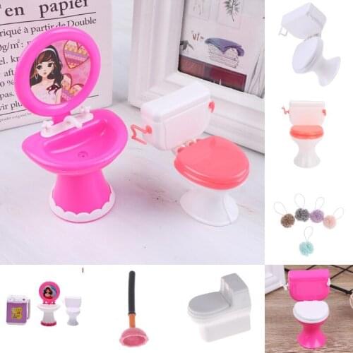 New Hot！Dollhouse Furniture Bathroom Modeling Toilet Washing Machine Washbasin Doll House Miniature Pretend Toys Accessories