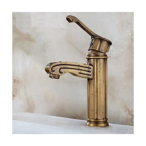 New Design Luxury Bathroom Basin Faucets Antique Brass Finished Hot and Cold Mixer Taps Deck Mounted Carving Faucet AF1073
