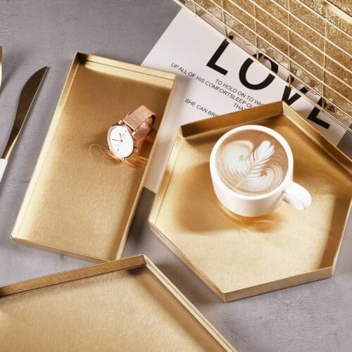 Gold Geometry Stainless Steel Storage Tray Nordic Porch Sundry Arrangement Cosmetic Box Dinner Plate