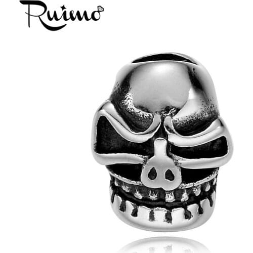RUIMO Polishing 5mm Metal Skull Beads 316l Stainless Steel Punk Style European Large Hole Spacer Beads For DIY Jewelry Making