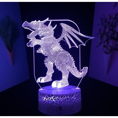 Dinosaur Series Two Headed Dinosaur With Wings 3D LED Lamp Acrylic Light Guide Plate for 7 Color Changes With Remote Control