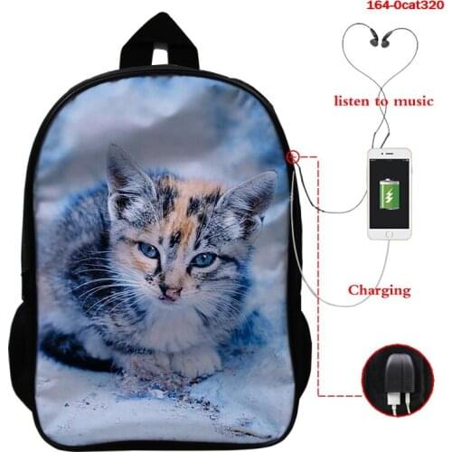 Cartoon Lazy Cat Cut School Bags for Teens Cat 3D Printed USB Charger Backpack Girl Womens Daily Outdoor Sport Bagpack Mochila