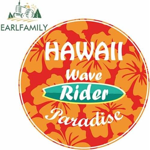EARLFAMILY 13cm X 13cm for Hawaii Wave Hibiscus Surf Tropical Personality Creative Car Stickers Personality Vinyl Car Wrap Decal