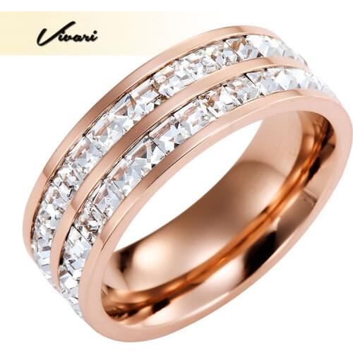 Vivari Classic Rings for Women Men 70pieces Eye Clear Crystal Rhinestone Stainless Steel Noble Shiny Rose Gold Color Trinket