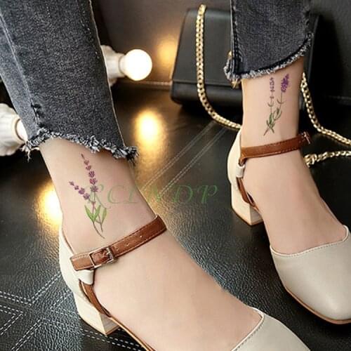 Waterproof Temporary Tattoo Sticker Beautiful Flower Lavender Fake Tatto Flash Tatoo Tatouage Wrist Foot Hand For Girl Women