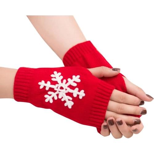 9 Colors Unisex Knitted Gloves Girls Snowflake Embroidery Half-Finger Glove Adult Knitting Wrist Mittens Autumn Winter