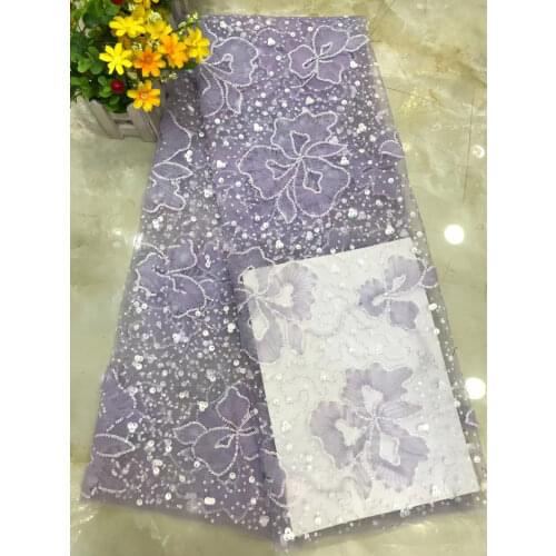 High Quality African Mesh Lace Fabric Sequins Tulle Embroidery Flowers DIY Design Sewing Party Wedding Dress Skirt 5 Yards