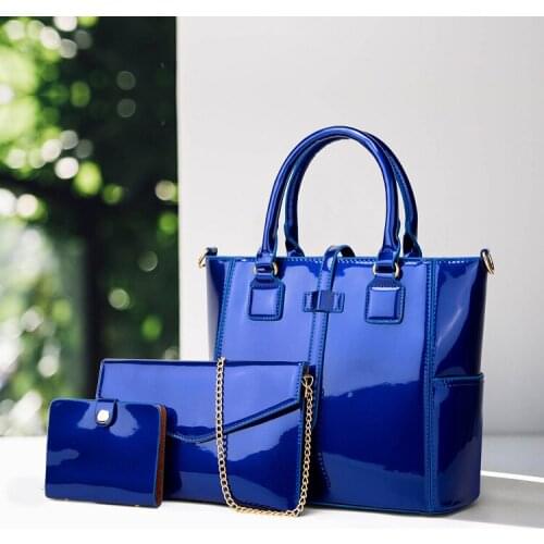 Women 3Pcs satchel crossbody handbag set large capacity patent lady tote shoulder composite bag