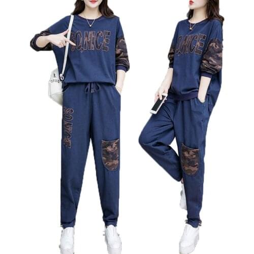 Women Set 2021Female Plus Size Pants 2 Piece Set Autumn New Womens Sports And Leisure Two-piece Cotton Suit Single/Set D1044