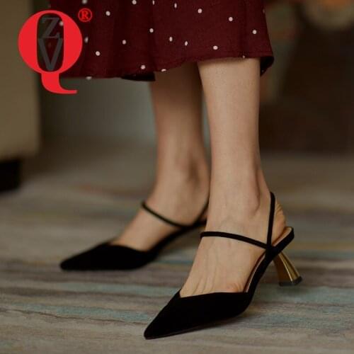 ZVQ summer New Style Woman Sandals Genuine Leather Solid color Pointed Toe Comfortable Concise Leisure Mature office lady