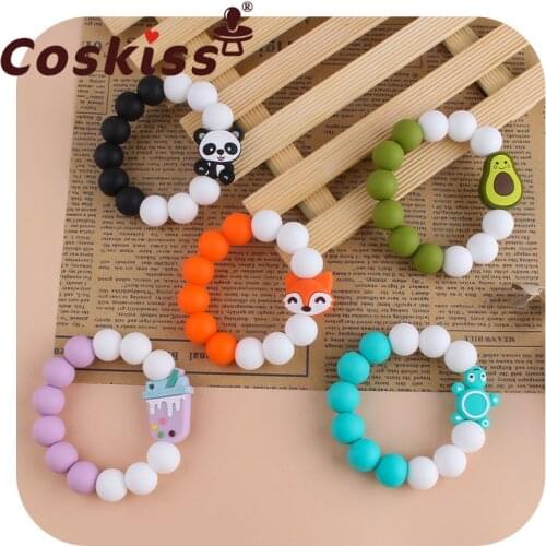 Coskiss Baby Animal Teething Bracelet 1pcs Silicone Baby Teether Multicolor No BPA Silicone Beads Free Food Grade Toy Rattle