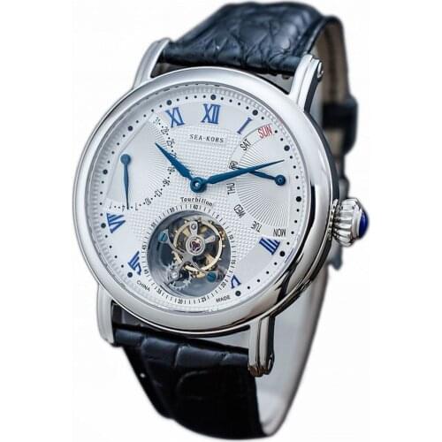 2021 High-end Luxury Calendar Week Mens Tourbillon Watch ST8004 Alligator Leather Mechanical Watch Business Sapphire Male Watch