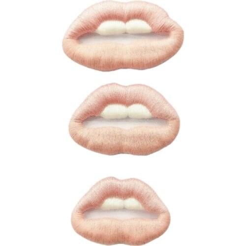 3Pcs Pink Lip Sewing On Appliques 3D Mouth Net Mesh Lace Embroidery Patches Badges Garment Embellishments for DIY Crafts