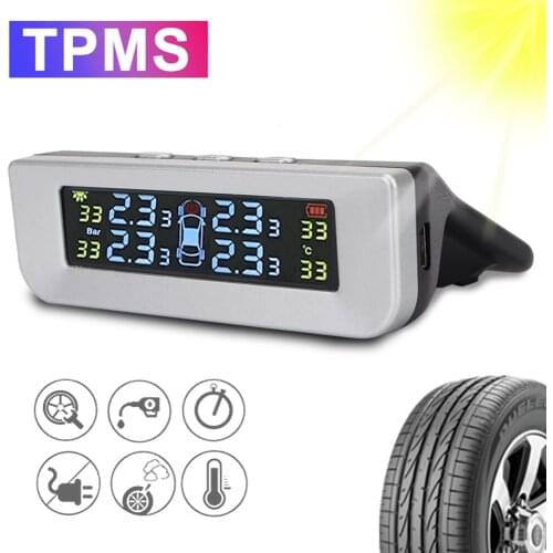 4pcs External/Interior Sensors Digital LCD Display Car Accessories Tyre Pressure Monitoring System Solor USB Power Newest TPMS