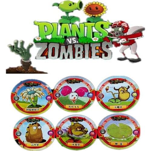 48 pcs/lot Plants Gardens Collection Cards Shaped Pea Shooter Sunflower Action Figure Round Paper Trading Card Kid Gift Toy