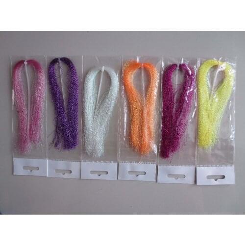 6 Packs,6 Bright Colors 1g/Hank Crystal Flash Material Holographic Fly Tying Fly Strings Jigs Hooks Lure-making Material