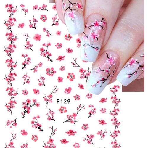 8 Style 3D Sakura Nail Art Sticker Cherry Blossoms Decals Water Transfer Summer Sliders Pink Simple Flower Design DIY Manicure