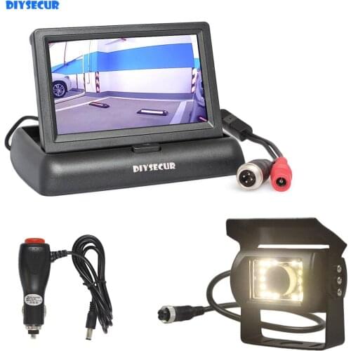 DIYSECUR DC12V-24V 4.3" Reverse Rear View Car Monitor Waterproof CCD LED Night Vision Bus Truck Camera free Car Charger