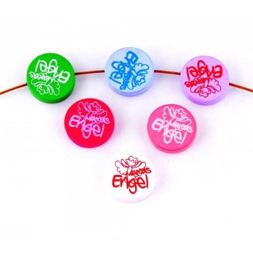 Free Shipping-20pcs Hot New Random Mixed Multicolor Cute Round 'Mamas Engel' Wood Beads Jewelry Fashion DIY Craft 20mm