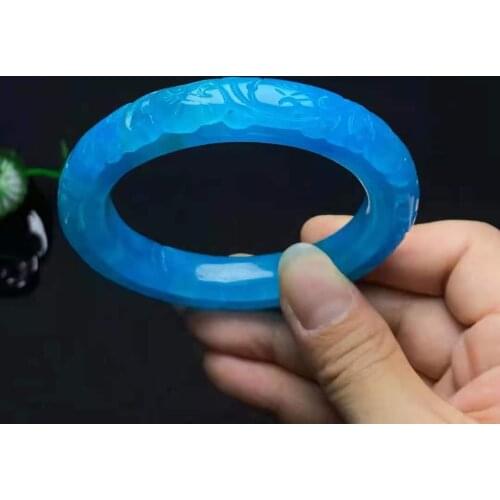 Natural Class A Ice blue jade bangles hollow handcarved lucky flower jadeite jade bracelet emerald jade bracelets jade jewelry