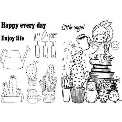 DABOXIBO Girl Watering Flowers Clear Stamps Mold For DIY Scrapbooking Cards Making Decorate Crafts 2020 NEW Arrival