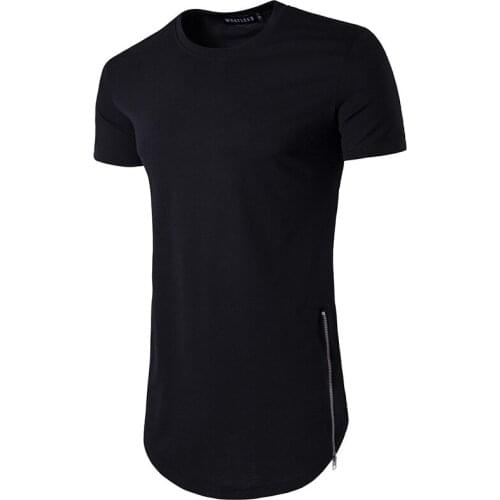 17 Summer New Mens European Casual Short Sleeve T-shirt High Street Style Double Zipper Long T-shirt for Men