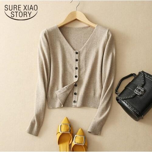 Spring Autumn New Solid Long Sleeve Sweater Women Knitted Cardigan Short Slim Casual Preppy Single Breasted Womens Jacket 11640