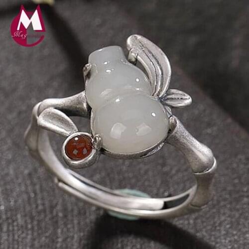 2019 Creative natural stone Jade Gourd Scrub Adjustable Toe Rings 100% Real 925 sterling silver 925 Jewelry for Women rings R19