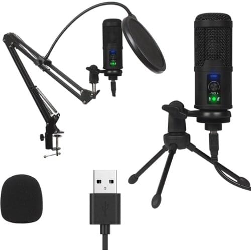 USB Computer Condenser Microphone Kit With Adjustable Scissor Arm Stand Shock Mount for YouTube Voice Overs-T669 Metal Mic