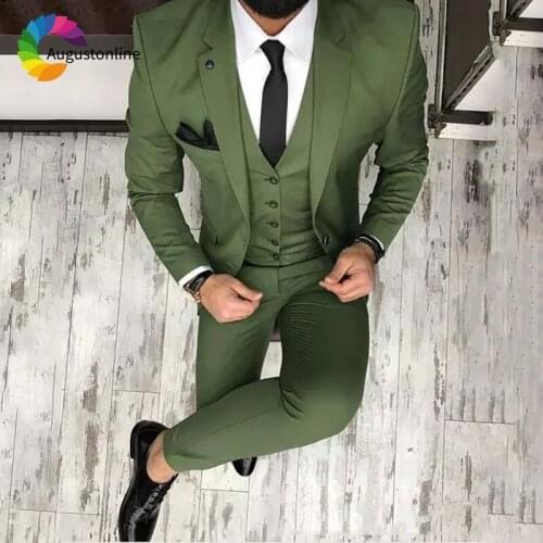 Green Men Suits Wedding Tuxedos Groom Wear Slim Fit Terno Masculino 3 Pieces (Jacket+Pants+Vest) Bridegroom Blazer Costume Homme