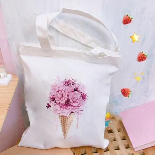 Beautiful Flower Printed Ladies Handbags Harajuku Aesthetics Canvas Tote Bag Women Eco Reusable Casual Shoulder Shopper Bags