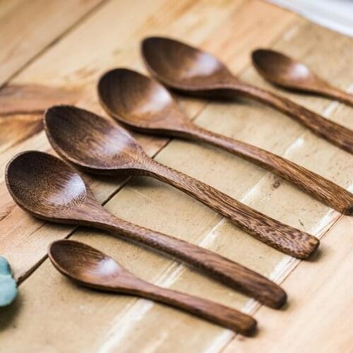 Solid wood long handle spoon handmade without lacquer cute eating Japanese-style household childrens wood spoon rice