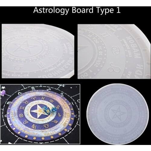Pendulum Mat Astrology Zodiac Board Epoxy Resin Mold The Sun Moon Star Tarot Card Tray Round Resin Mold Witchcraft Tools