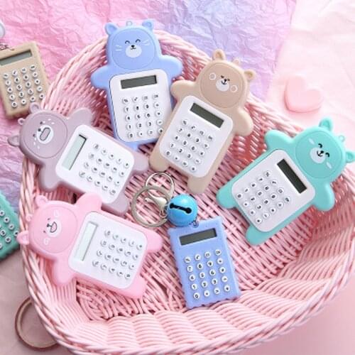 Mini Bear Digit Calculator Portable Cute Calculator Pocket Size 8 Display Cartoon Bear Cute Creative Calculator Office Supplies